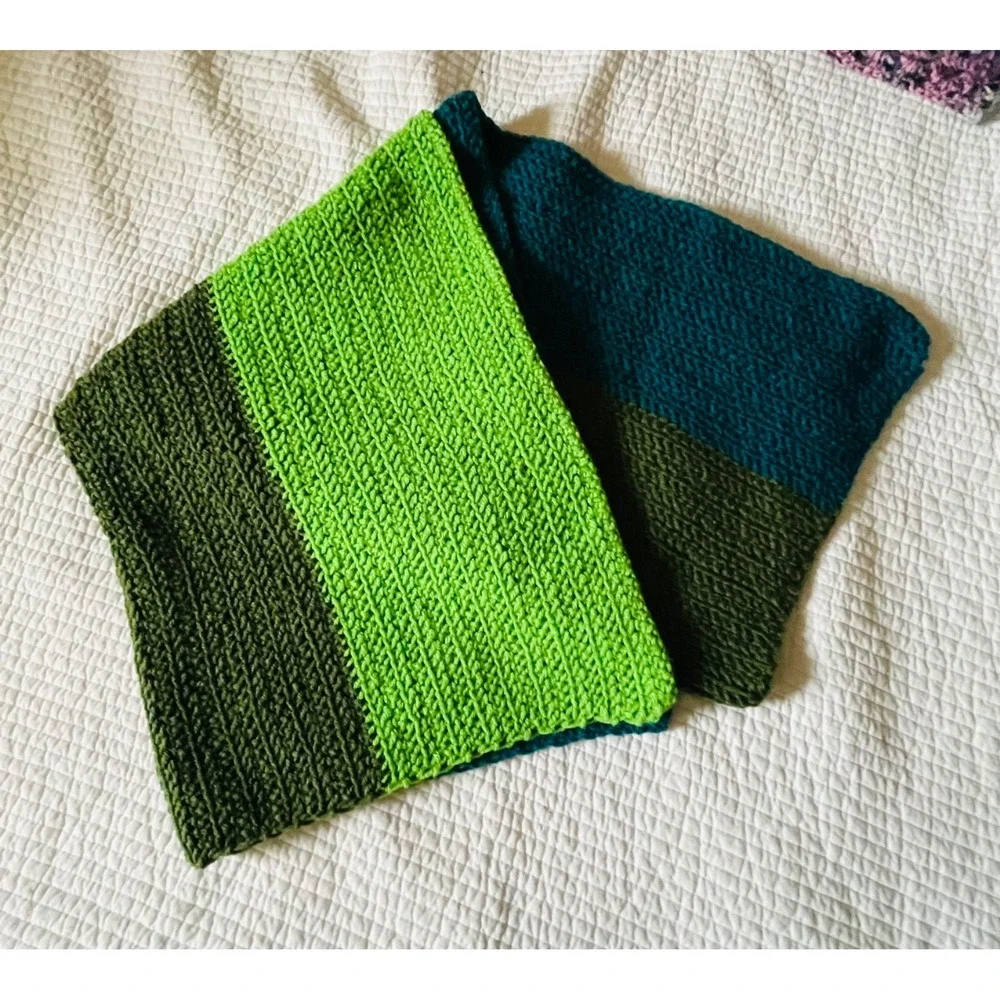 Hand Crocheted‎ Blanket Baby Lap Afghan Dark Bright Greens Blue 36